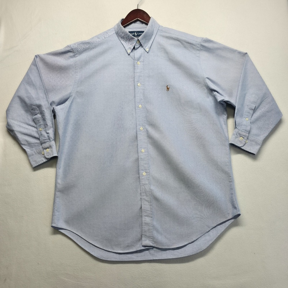 Ralph Lauren Yarmouth Men's Blue Long Sleeve Button Up Dress Shirt Size 17-32/33